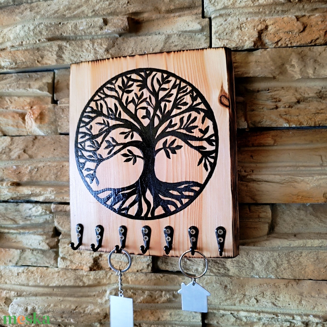 Fa fali kulcstartó életfával díszítve  - otthon & életmód - dekoráció - fali és függő dekoráció - fali kulcstartó - Meska.hu