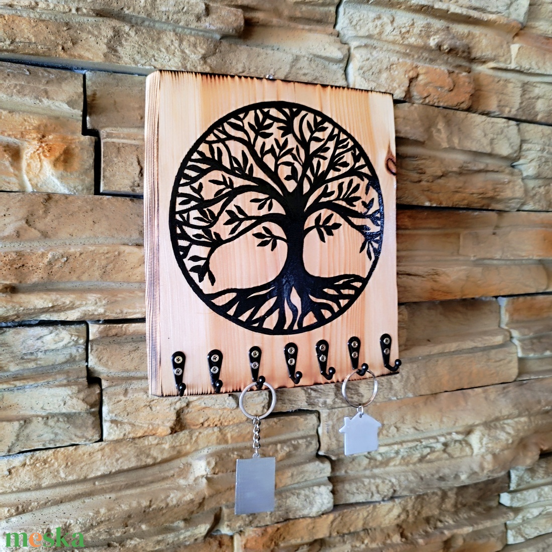 Fa fali kulcstartó életfával díszítve  - otthon & életmód - dekoráció - fali és függő dekoráció - fali kulcstartó - Meska.hu