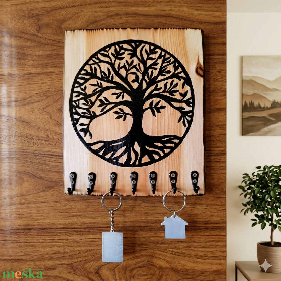 Fa fali kulcstartó életfával díszítve  - otthon & életmód - dekoráció - fali és függő dekoráció - fali kulcstartó - Meska.hu