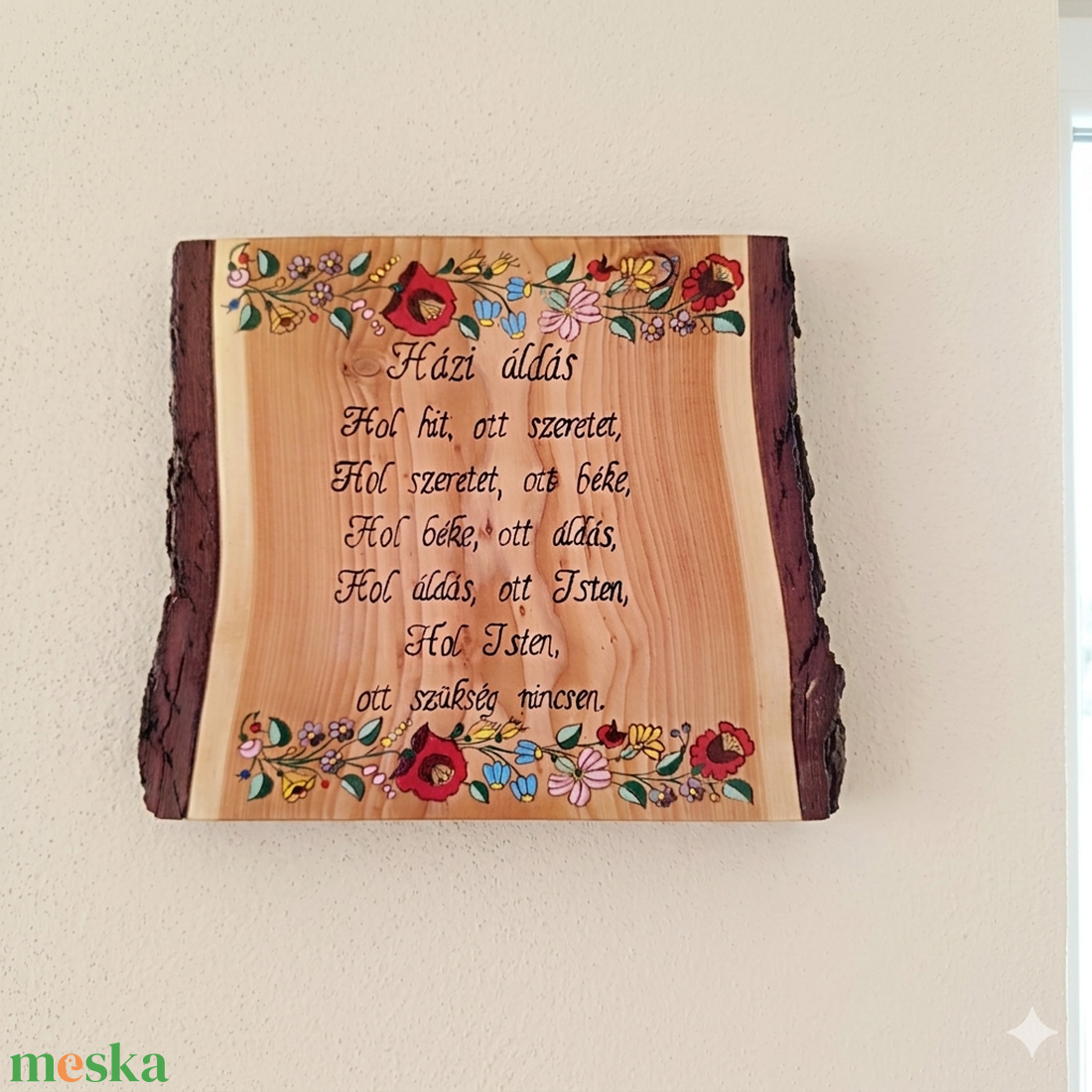 Házi áldás egyedi fa falikép kalocsai mintával  - otthon & életmód - vallás - házi áldás - Meska.hu