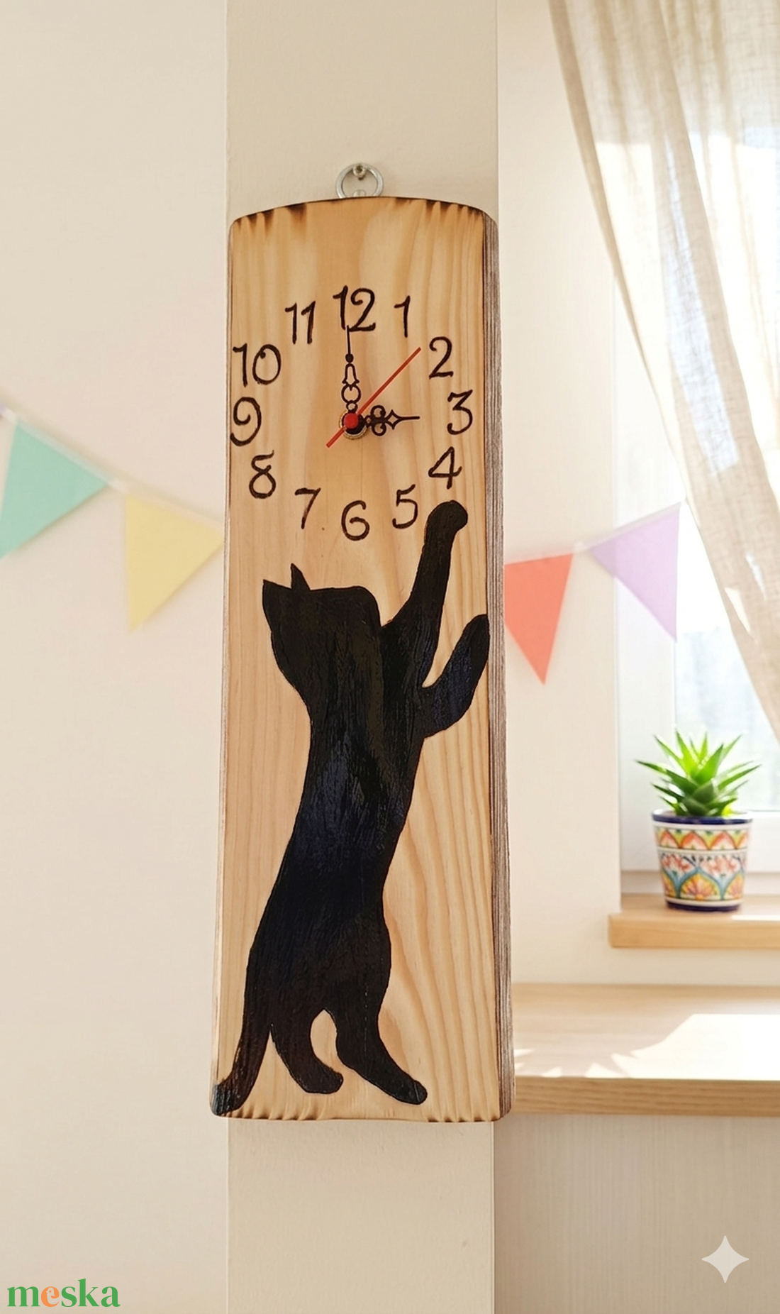 Fa falióra fekete macska  - otthon & életmód - dekoráció - fali és függő dekoráció - falióra & óra - Meska.hu