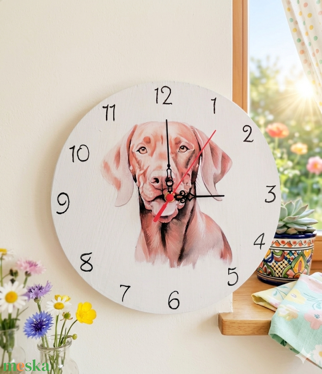 Fehér fa falióra vizsla kutyával  - otthon & életmód - dekoráció - fali és függő dekoráció - falióra & óra - Meska.hu