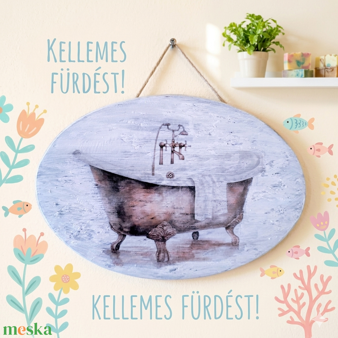 Vintage stílusú fürdőszoba tábla  - otthon & életmód - fürdőszoba - fürdőszobai dekoráció - Meska.hu