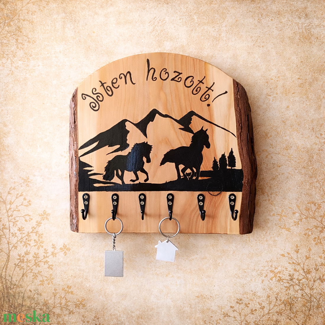 Lovas hangulatú fa fali kulcstartó-Isten hozott! - otthon & életmód - dekoráció - fali és függő dekoráció - fali kulcstartó - Meska.hu