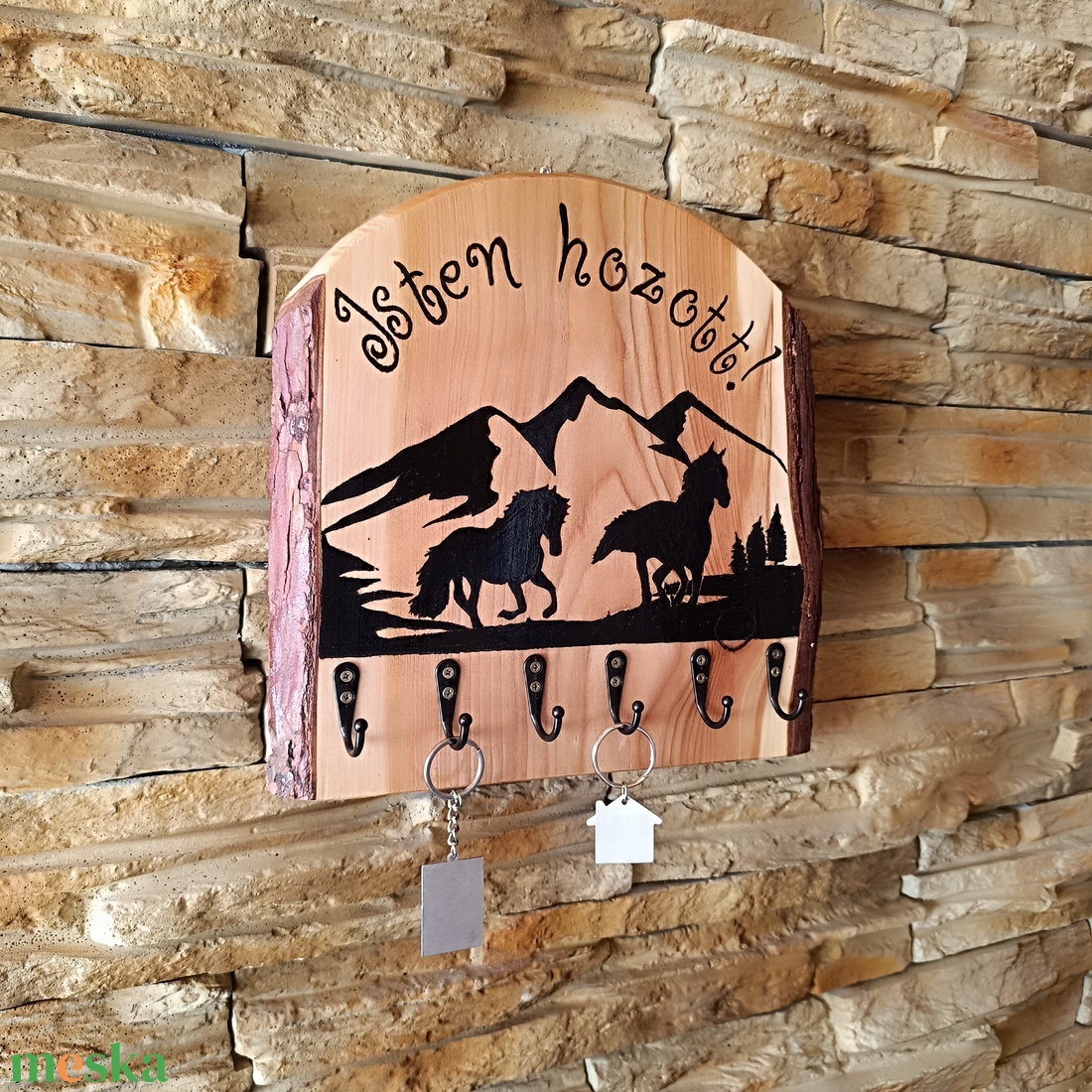 Lovas hangulatú fa fali kulcstartó-Isten hozott! - otthon & életmód - dekoráció - fali és függő dekoráció - fali kulcstartó - Meska.hu