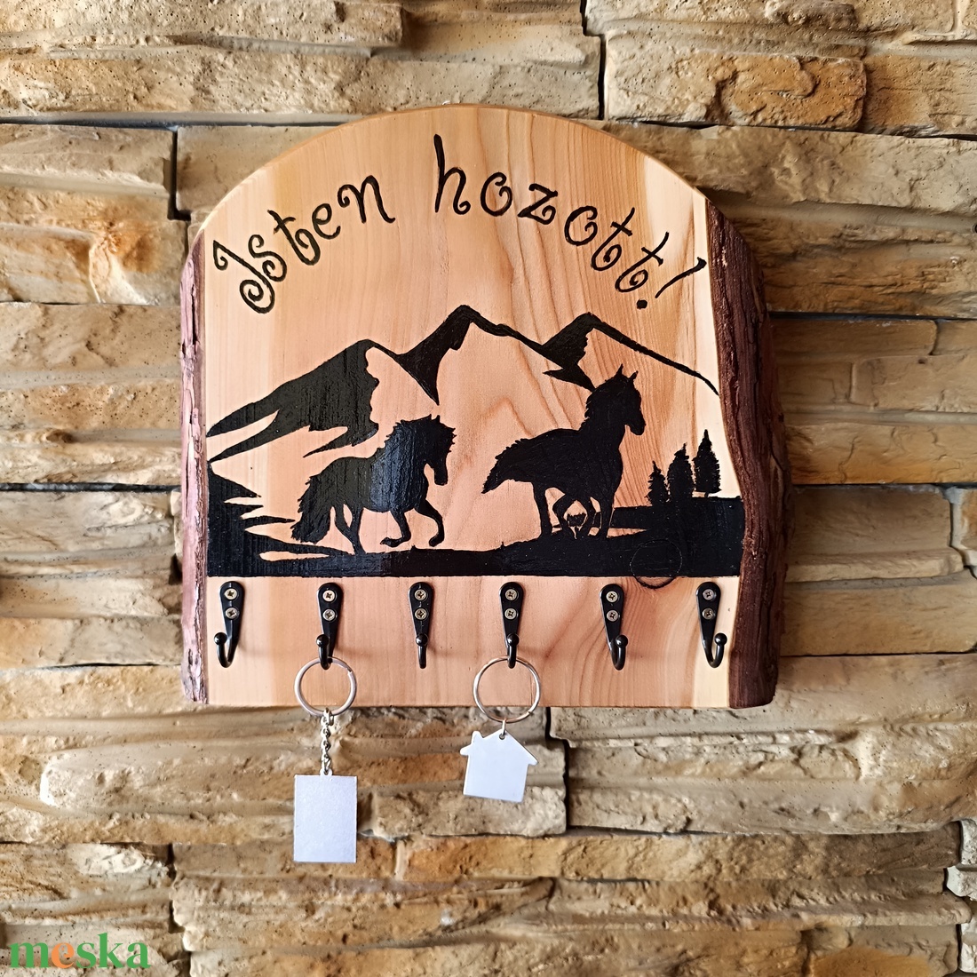 Lovas hangulatú fa fali kulcstartó-Isten hozott! - otthon & életmód - dekoráció - fali és függő dekoráció - fali kulcstartó - Meska.hu