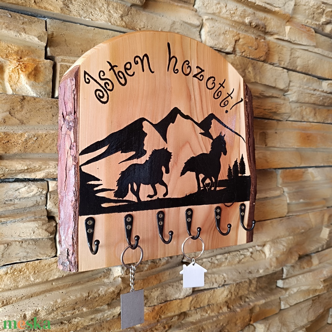 Lovas hangulatú fa fali kulcstartó-Isten hozott! - otthon & életmód - dekoráció - fali és függő dekoráció - fali kulcstartó - Meska.hu