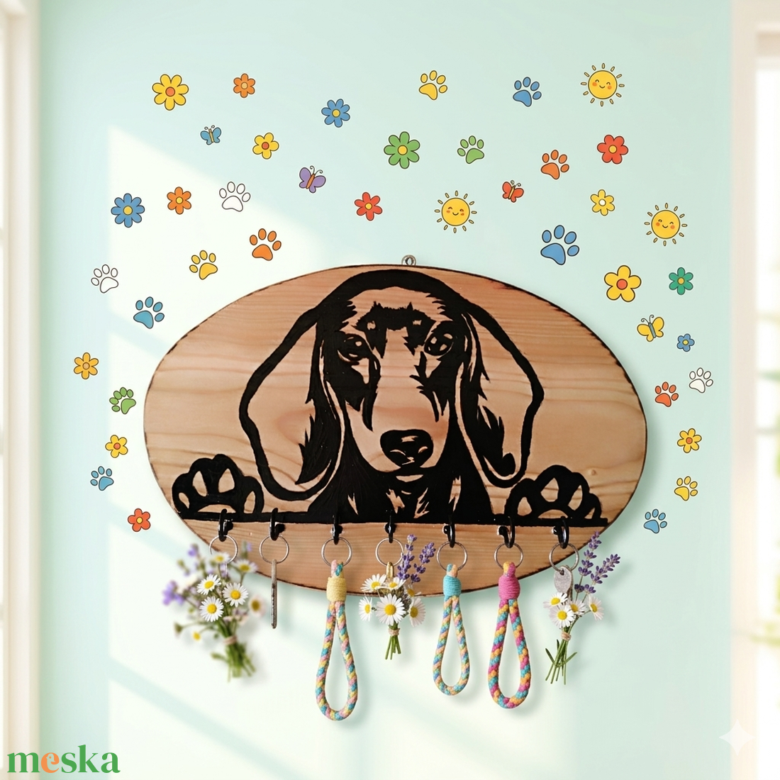 Fa fali kulcstartó tacskó kutyussal  - otthon & életmód - dekoráció - fali és függő dekoráció - fali kulcstartó - Meska.hu
