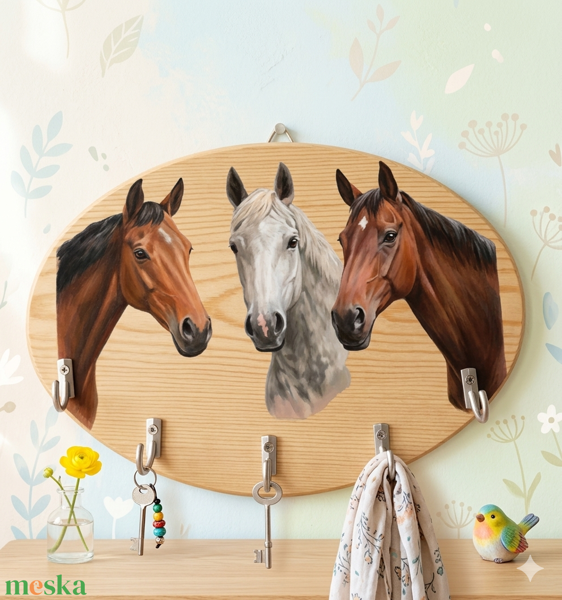 Vintage stílusú fából készült lovas fali kulcstartó  - otthon & életmód - dekoráció - fali és függő dekoráció - fali kulcstartó - Meska.hu
