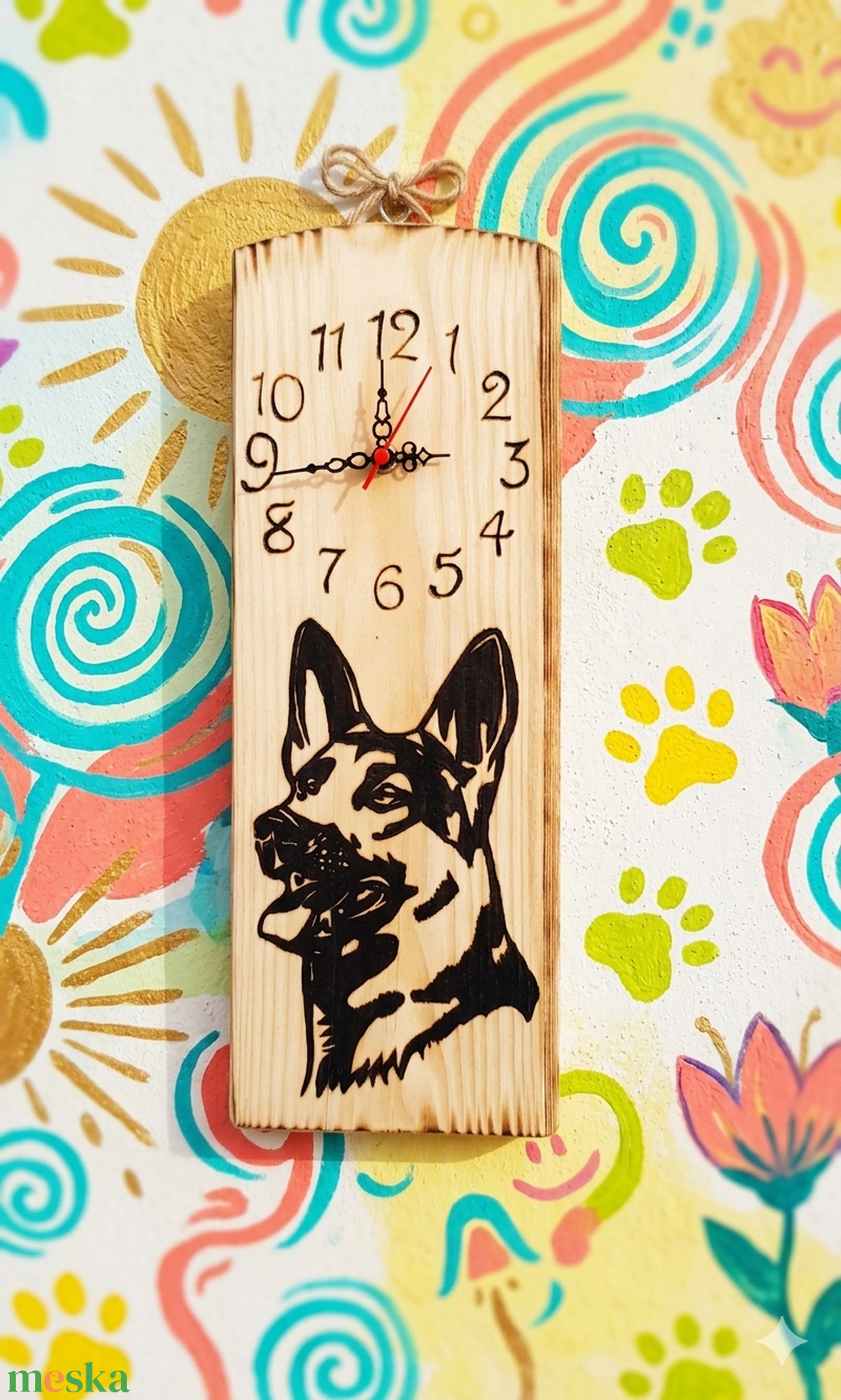 Fa falióra németjuhász kutyussal  - otthon & életmód - dekoráció - fali és függő dekoráció - falióra & óra - Meska.hu