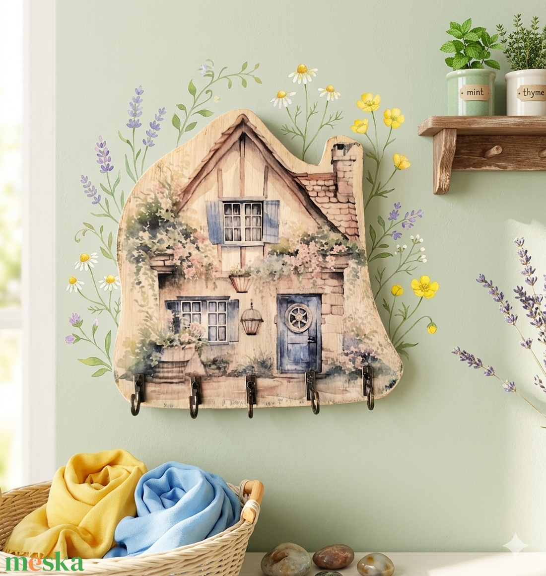 Vintage stílusú, házikó formájú, fából készült fali kulcstartó  - otthon & életmód - dekoráció - fali és függő dekoráció - fali kulcstartó - Meska.hu