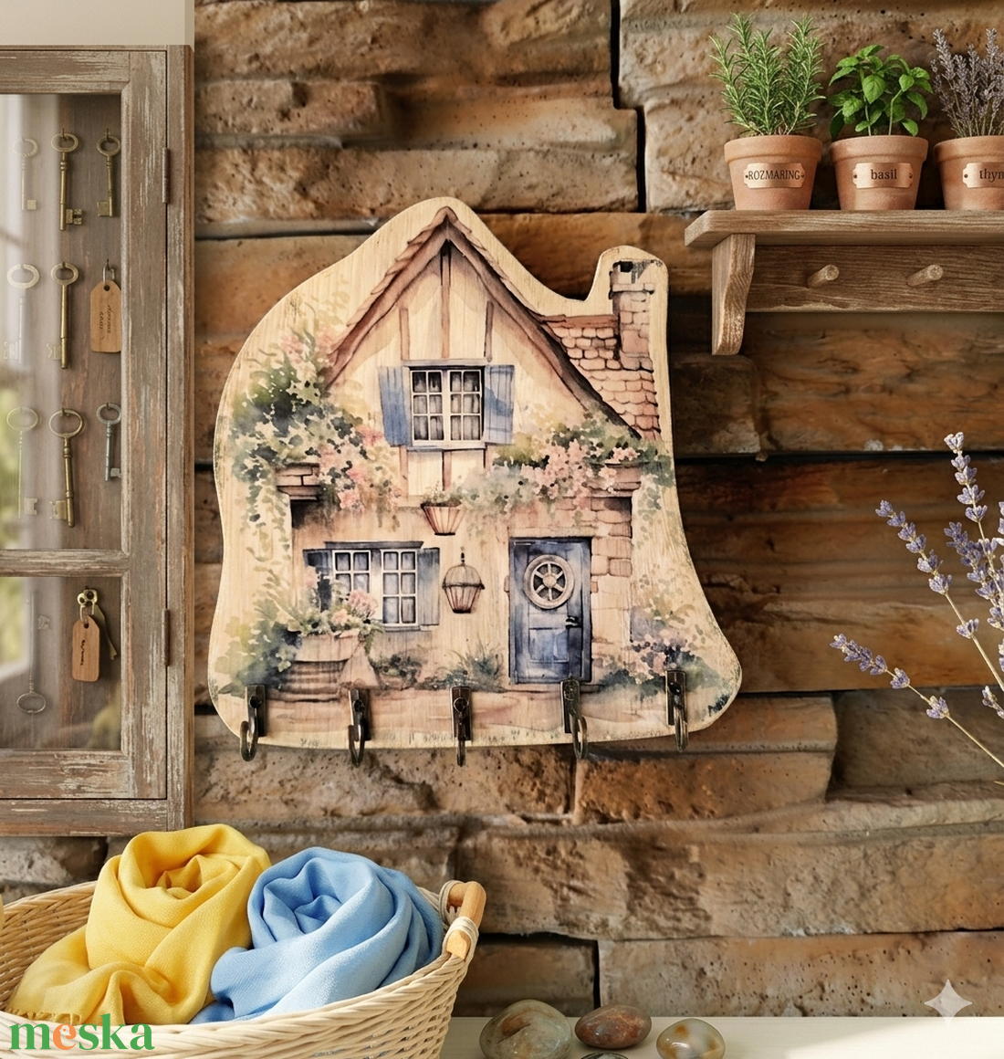 Vintage stílusú, házikó formájú, fából készült fali kulcstartó  - otthon & életmód - dekoráció - fali és függő dekoráció - fali kulcstartó - Meska.hu
