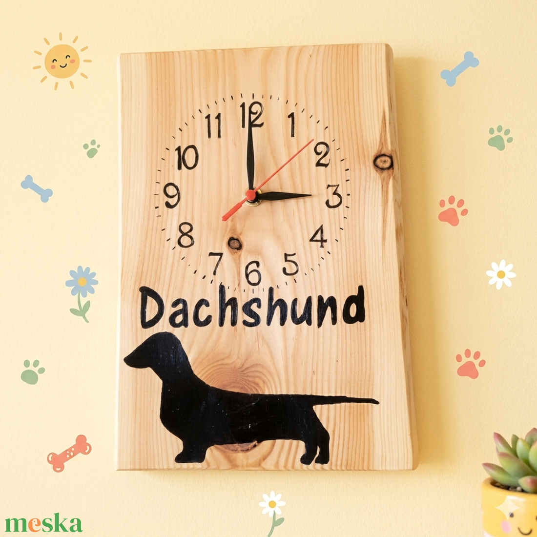 Fából készült falióra tacskó kutyussal  - otthon & életmód - dekoráció - fali és függő dekoráció - falióra & óra - Meska.hu