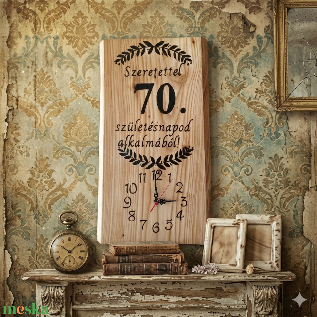 Fából készült kézműves falióra 70.születésnap alkalmából  - otthon & életmód - dekoráció - fali és függő dekoráció - falióra & óra - Meska.hu