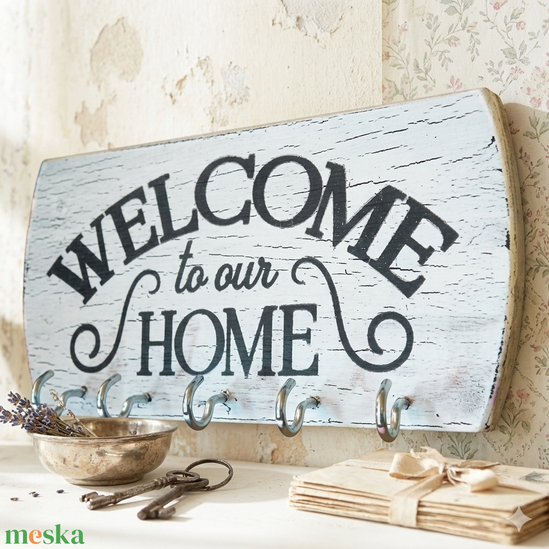 Vintage stílusú Welcome home fali kulcstartó  - otthon & életmód - dekoráció - fali és függő dekoráció - fali kulcstartó - Meska.hu