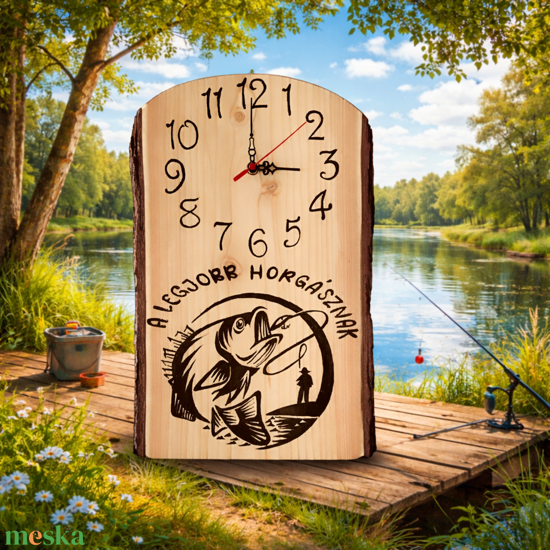 Rusztikus horgászos falióra � tökéletes ajándék horgászoknak - otthon & életmód - dekoráció - fali és függő dekoráció - falióra & óra - Meska.hu