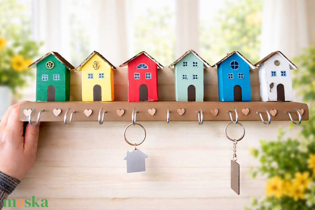 Színes kis házak kulcstartó � otthonos hangulat minden napra - otthon & életmód - dekoráció - fali és függő dekoráció - fali kulcstartó - Meska.hu