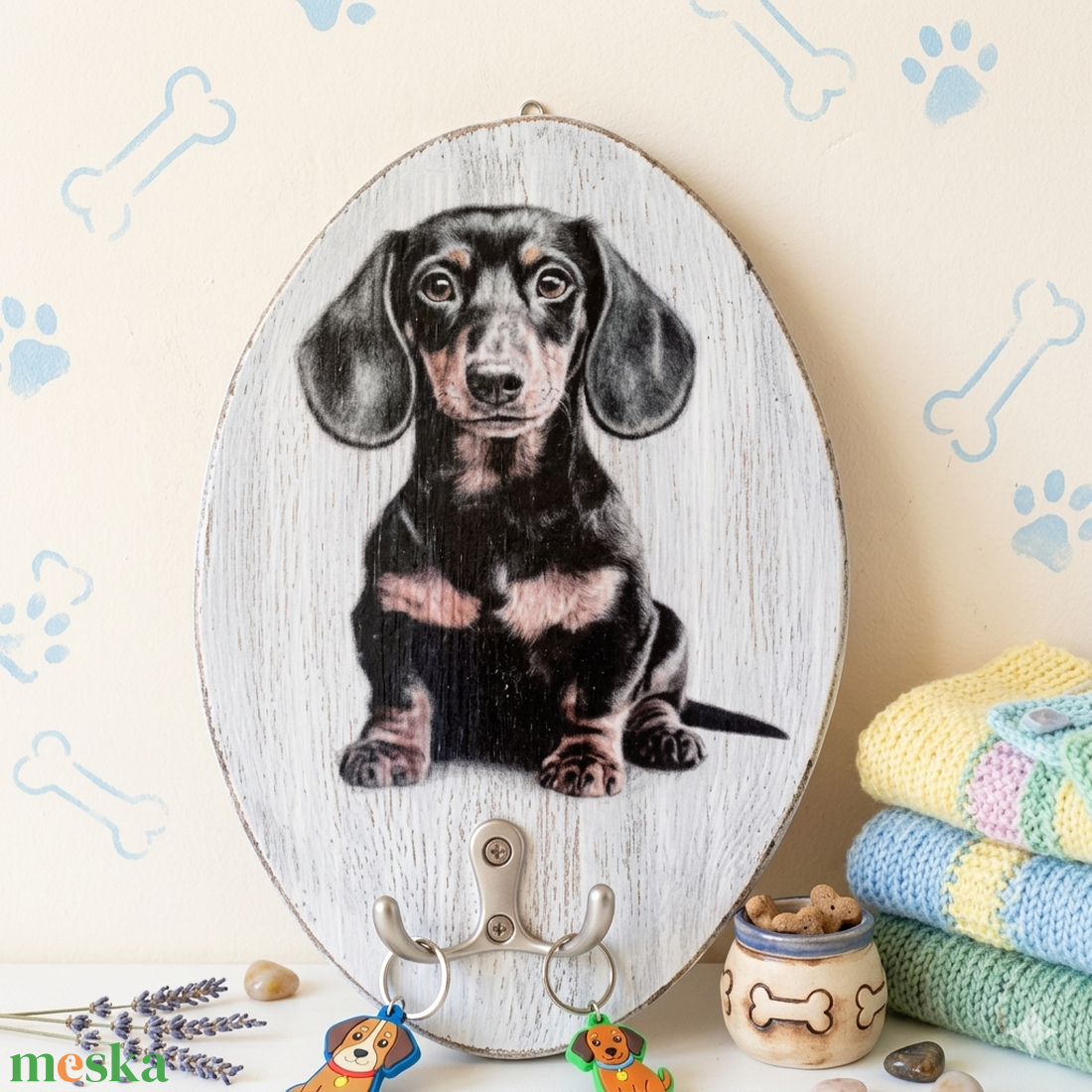Fa fali póráz tároló tacskó kutyussal  - otthon & életmód - tárolás & rendszerezés - fali tároló - Meska.hu