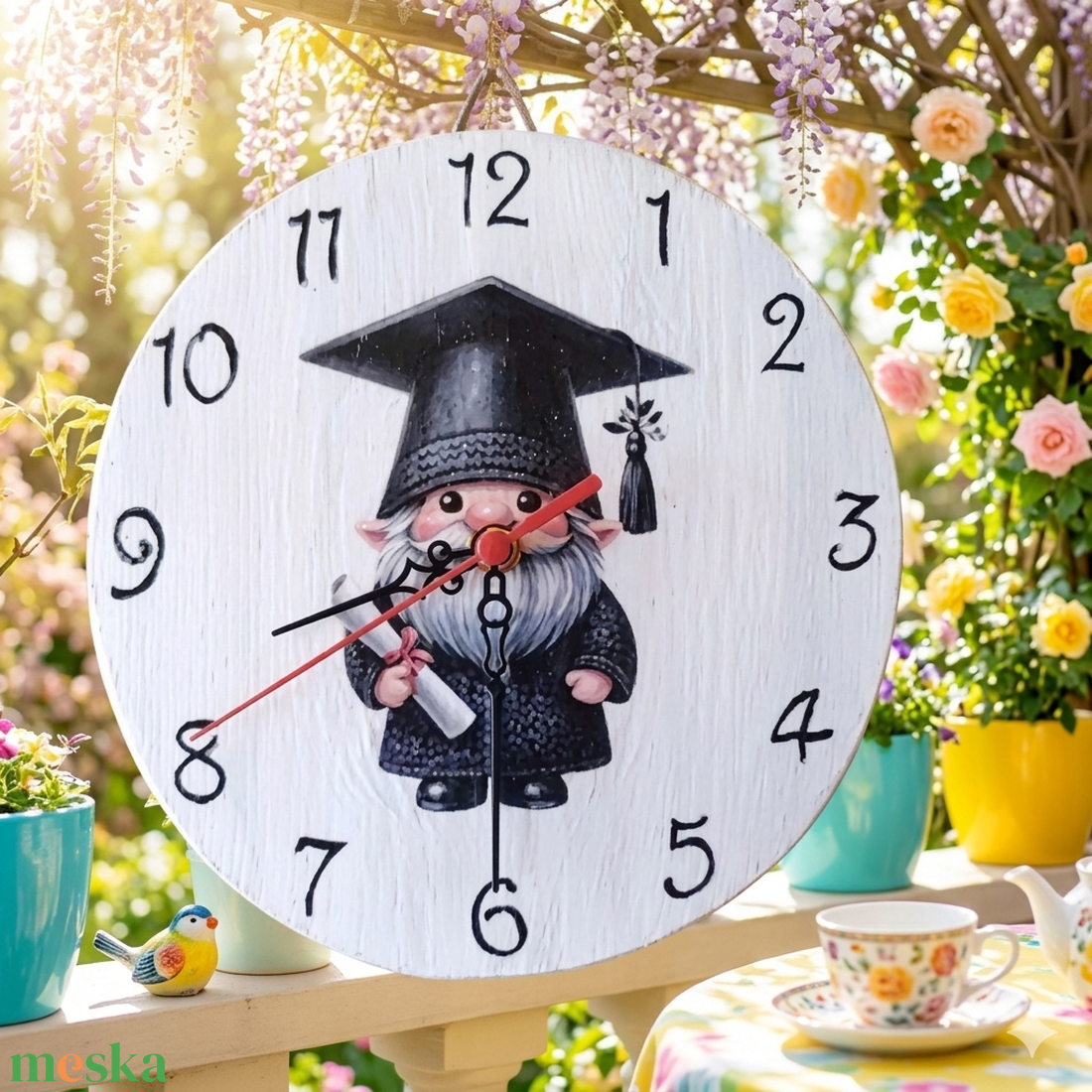 Fából készült manós falióra diplomaosztó alkalmából  - otthon & életmód - dekoráció - fali és függő dekoráció - falióra & óra - Meska.hu