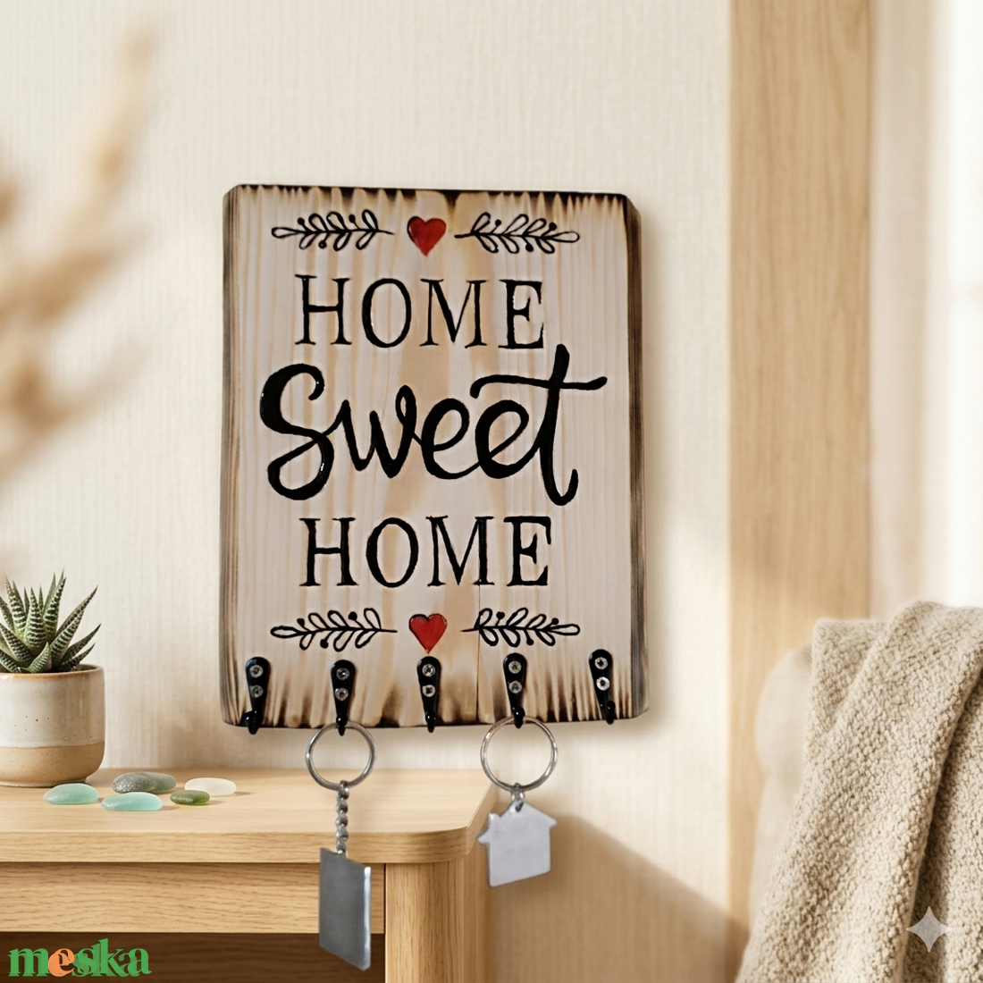 Home Sweet Home � Karakteres Rusztikus Kulcstartó és Falidísz - otthon & életmód - dekoráció - fali és függő dekoráció - fali kulcstartó - Meska.hu