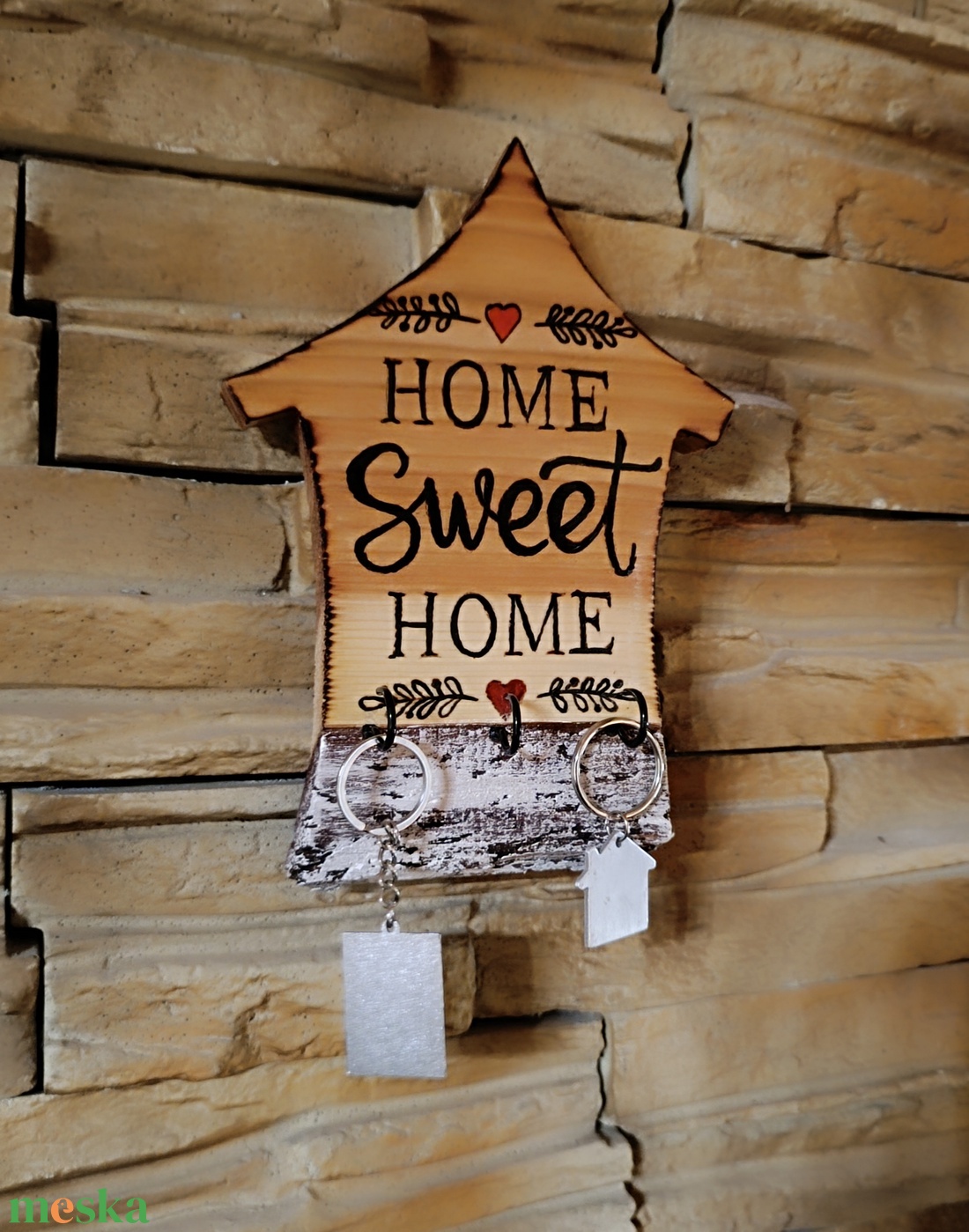 Home Sweet Home � Kézműves Fa Kulcstartó és Falikép - otthon & életmód - dekoráció - fali és függő dekoráció - fali kulcstartó - Meska.hu