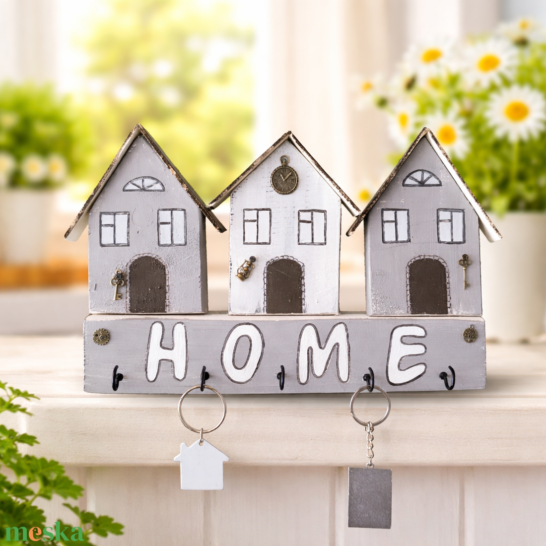 Otthon melege � Három házikós HOME kulcstartó  - otthon & életmód - dekoráció - fali és függő dekoráció - fali kulcstartó - Meska.hu