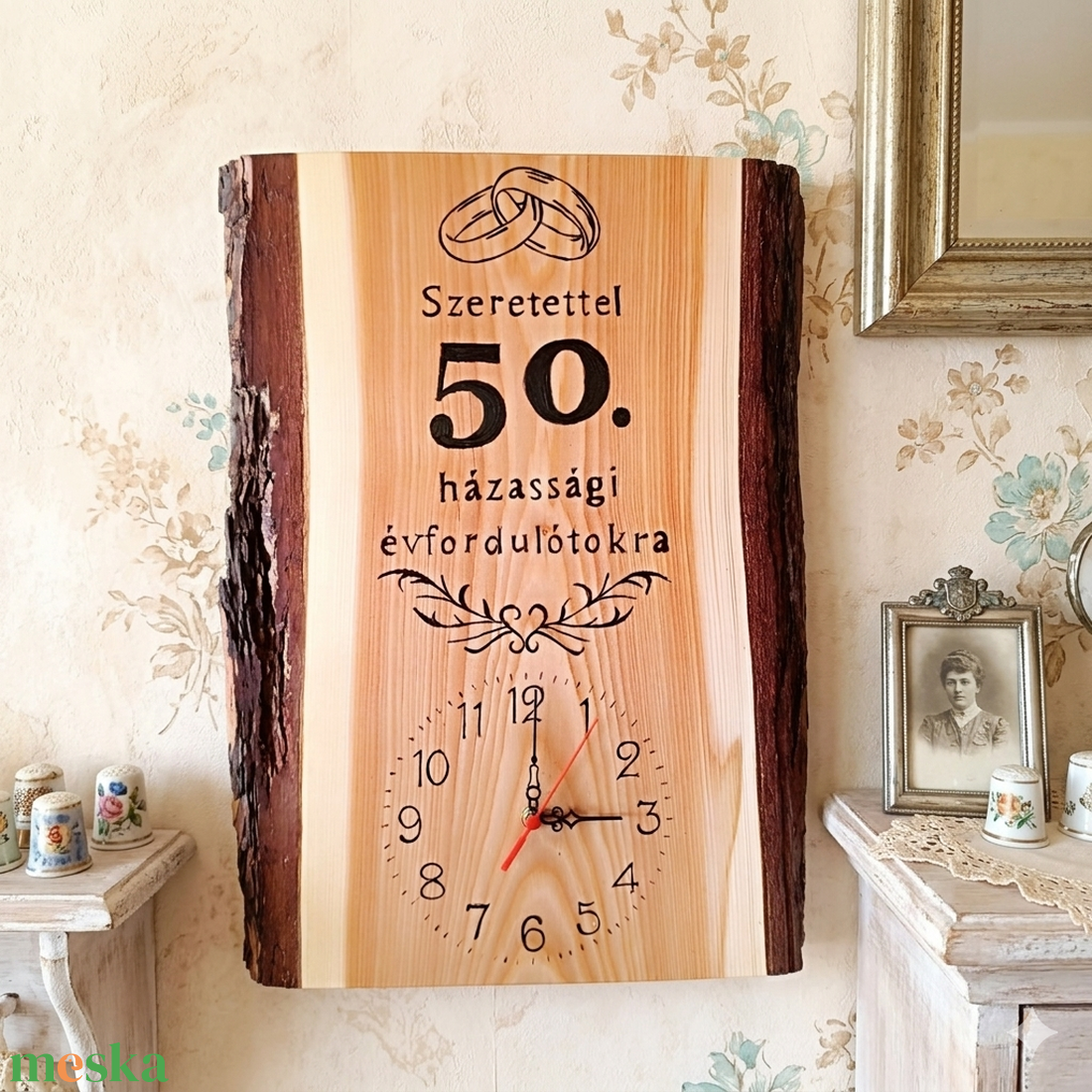 Egyedi Falióra 50. Házassági Évfordulóra � Rusztikus Fa Emlékajándék - otthon & életmód - dekoráció - fali és függő dekoráció - falióra & óra - Meska.hu