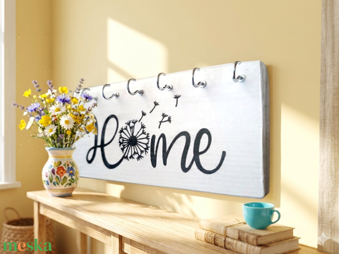 Home és Pitypang � Kézzel festett fa kulcstartó - otthon & életmód - dekoráció - fali és függő dekoráció - fali kulcstartó - Meska.hu