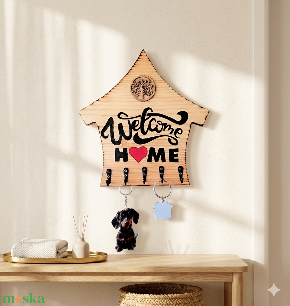 Welcome Home � Kézműves Fa Kulcstartó Életfa Díszítéssel - otthon & életmód - dekoráció - fali és függő dekoráció - fali kulcstartó - Meska.hu