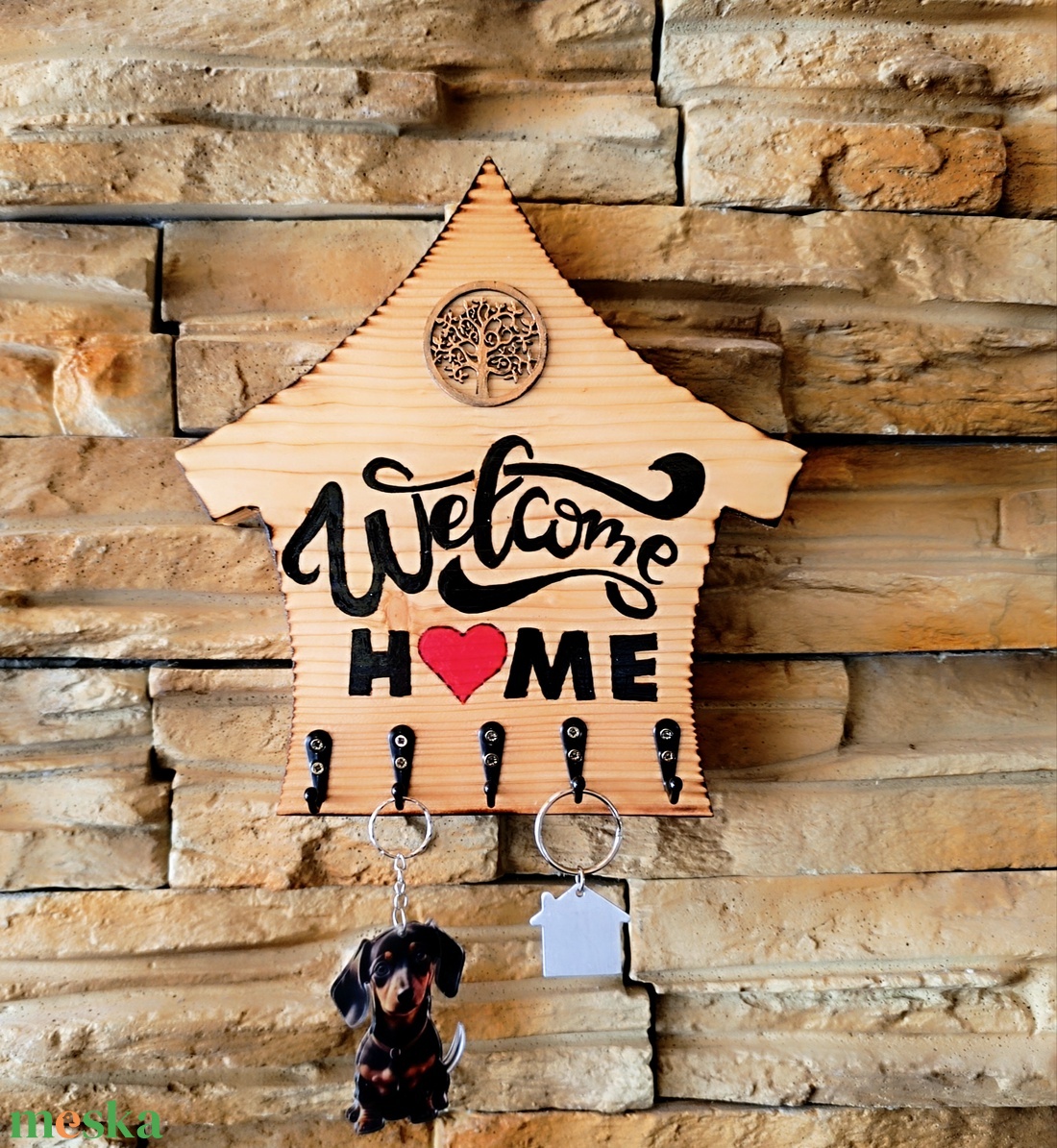 Welcome Home � Kézműves Fa Kulcstartó Életfa Díszítéssel - otthon & életmód - dekoráció - fali és függő dekoráció - fali kulcstartó - Meska.hu