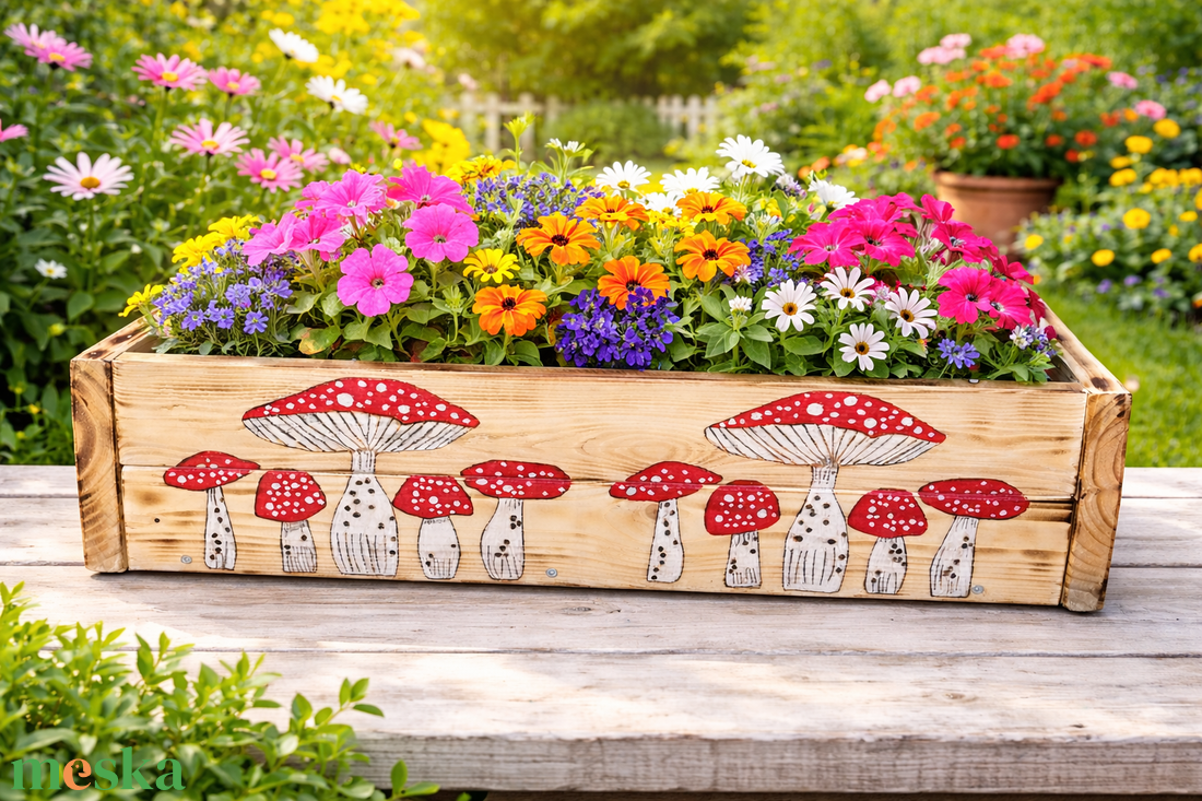 Vidám, kézzel díszített fa virágláda � egyedi hangulat a kertedbe vagy teraszodra!  - otthon & életmód - ház & kert - virágláda, balkonláda - Meska.hu