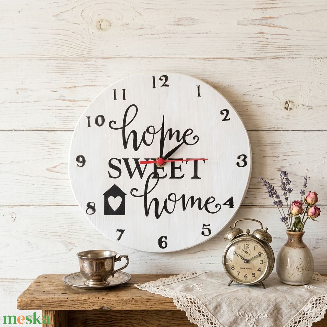 Home Sweet Home Vintage Stílusú Kézműves Fa Falióra - otthon & életmód - dekoráció - fali és függő dekoráció - falióra & óra - Meska.hu