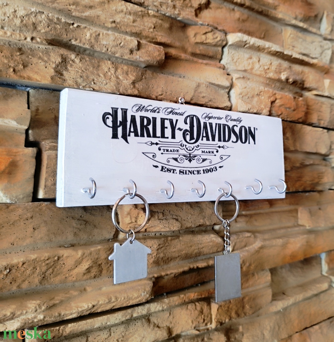 Harley-Davidson Vintage Stílusú Fa Fali Kulcstartó - otthon & életmód - dekoráció - fali és függő dekoráció - fali kulcstartó - Meska.hu