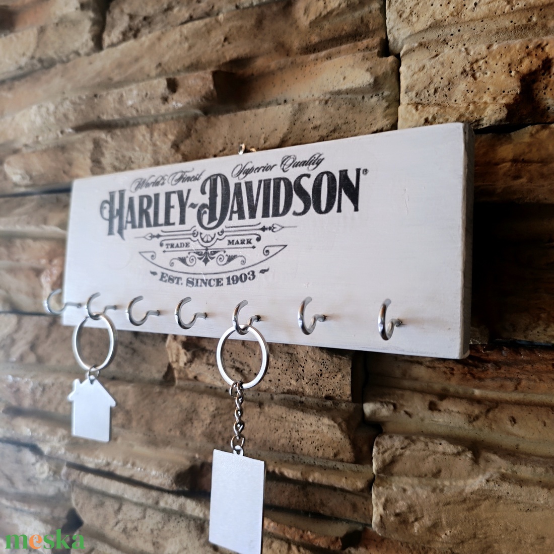 Harley-Davidson Vintage Stílusú Fa Fali Kulcstartó - otthon & életmód - dekoráció - fali és függő dekoráció - fali kulcstartó - Meska.hu
