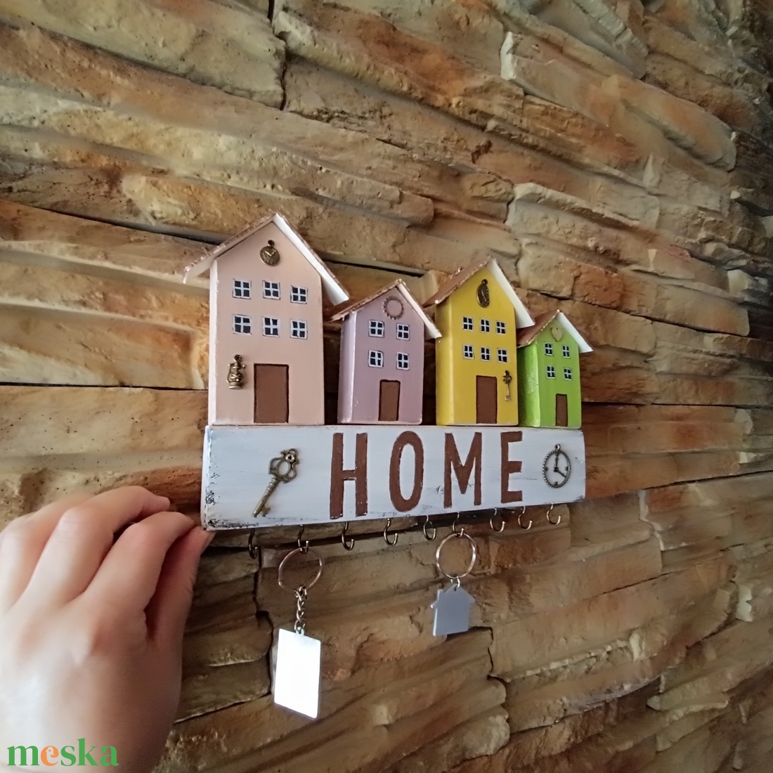 Pasztell Házikós HOME Kulcstartó � Vidám Faldekoráció - otthon & életmód - dekoráció - fali és függő dekoráció - fali kulcstartó - Meska.hu