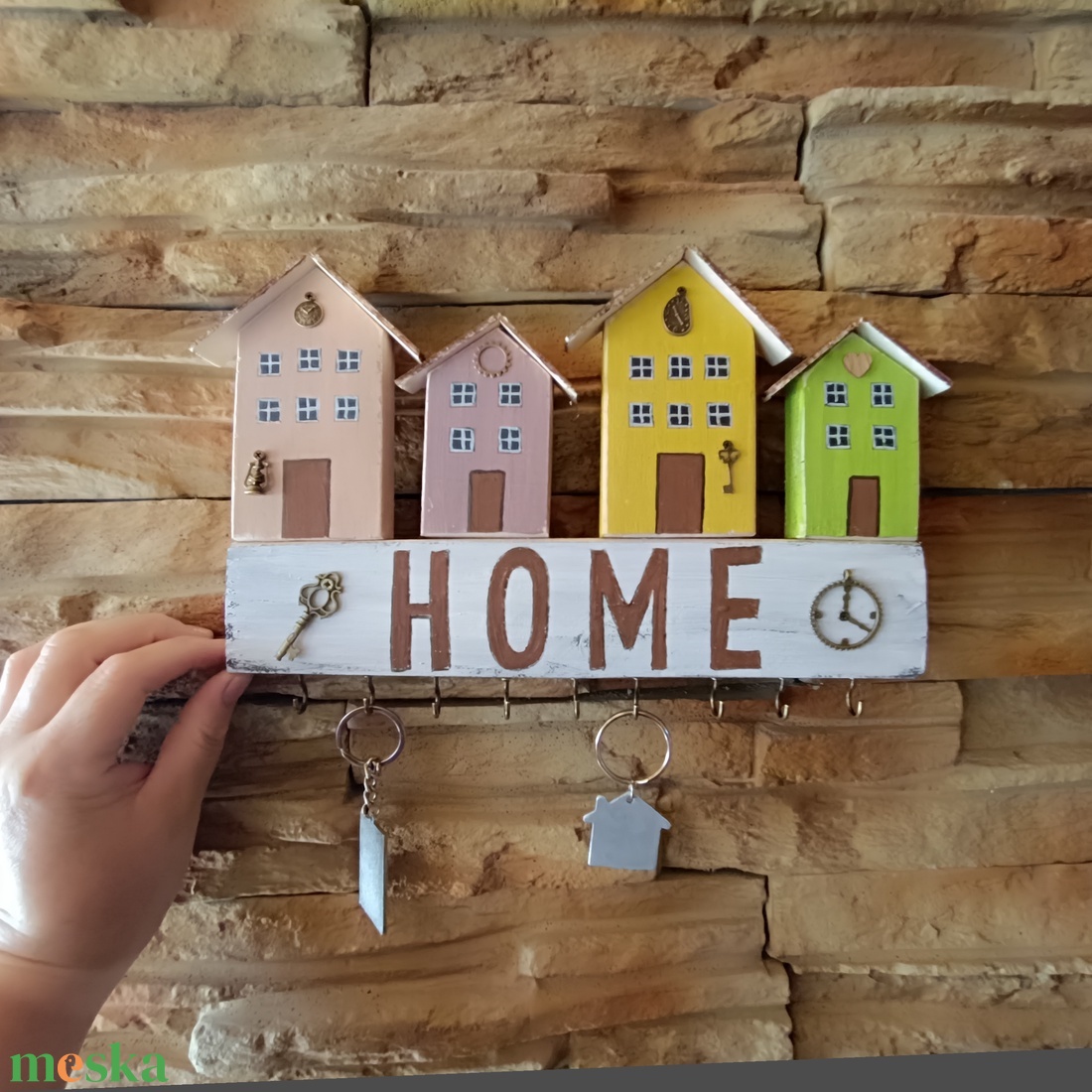 Pasztell Házikós HOME Kulcstartó � Vidám Faldekoráció - otthon & életmód - dekoráció - fali és függő dekoráció - fali kulcstartó - Meska.hu