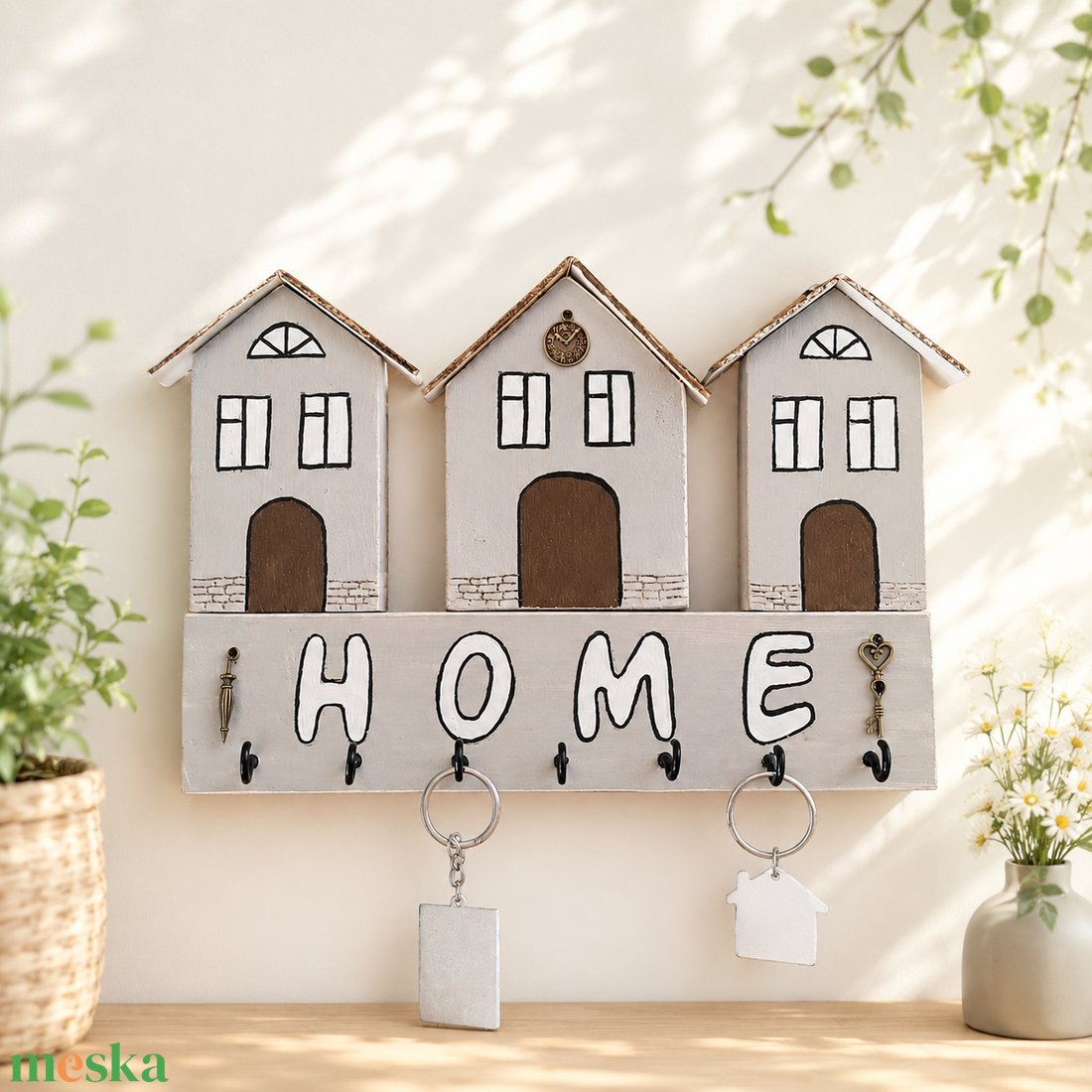 HOME házikós fa kulcstartó � rusztikus, kézzel készült fali kulcstartó - otthon & életmód - dekoráció - fali és függő dekoráció - fali kulcstartó - Meska.hu