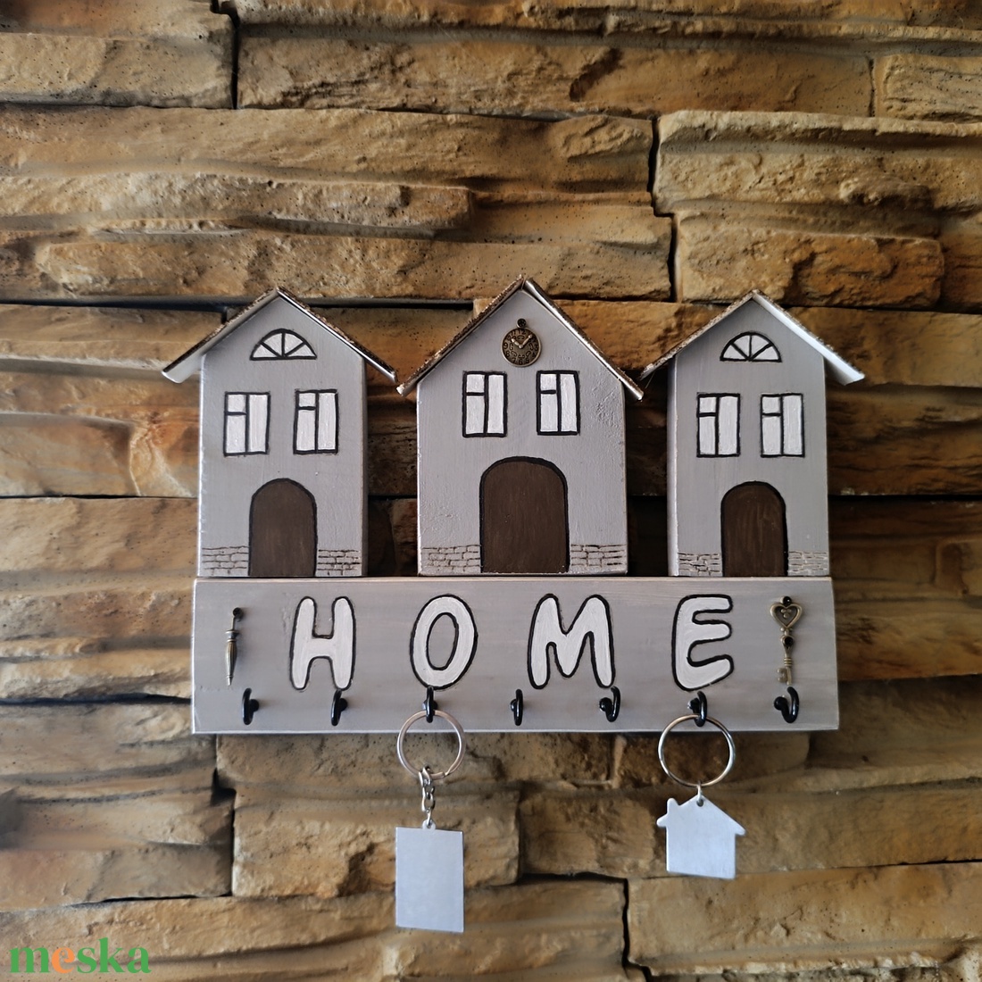 HOME házikós fa kulcstartó � rusztikus, kézzel készült fali kulcstartó - otthon & életmód - dekoráció - fali és függő dekoráció - fali kulcstartó - Meska.hu