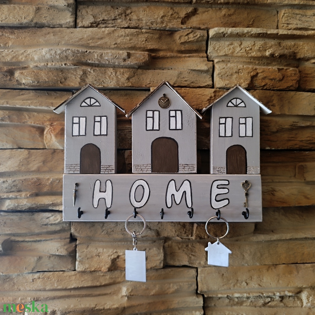 HOME házikós fa kulcstartó � rusztikus, kézzel készült fali kulcstartó - otthon & életmód - dekoráció - fali és függő dekoráció - fali kulcstartó - Meska.hu