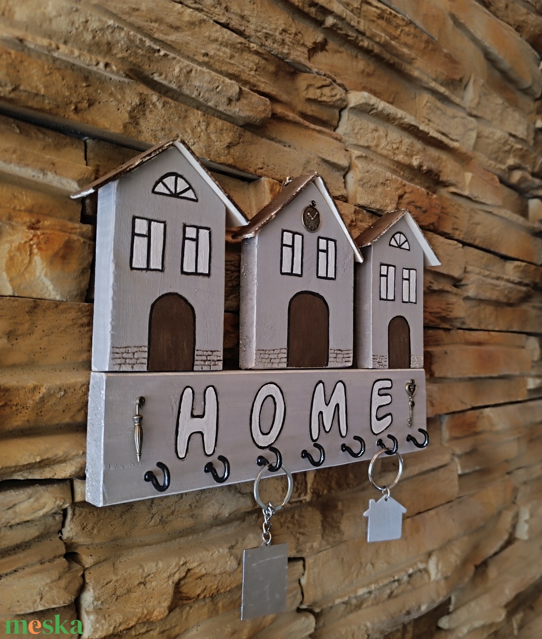 HOME házikós fa kulcstartó � rusztikus, kézzel készült fali kulcstartó - otthon & életmód - dekoráció - fali és függő dekoráció - fali kulcstartó - Meska.hu