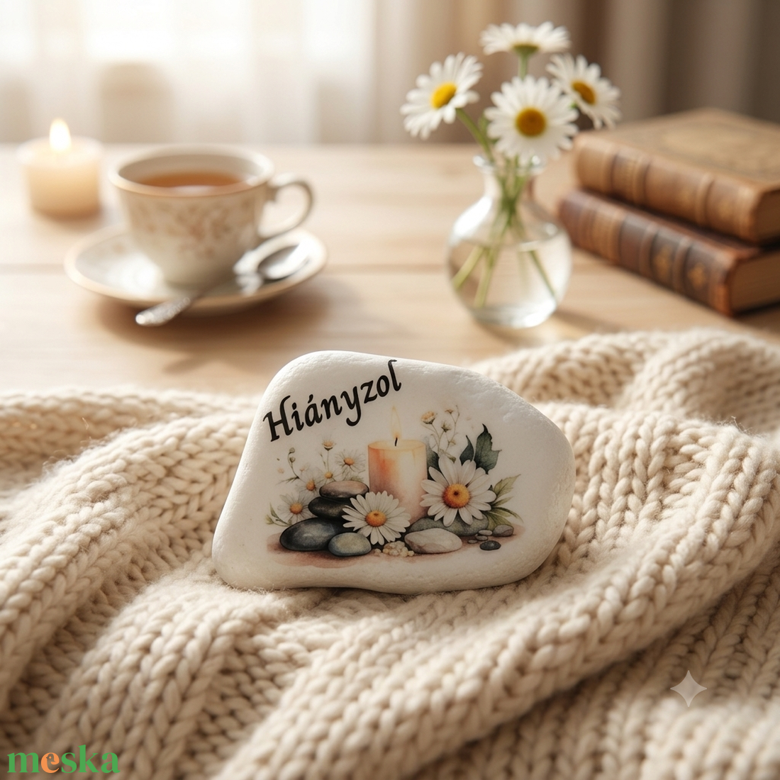 Hiányzol � Kegyeleti emlékkő margarétákkal - otthon & életmód - vallás - temetkezési tárgy - sírdísz, kegyeleti dísz - Meska.hu