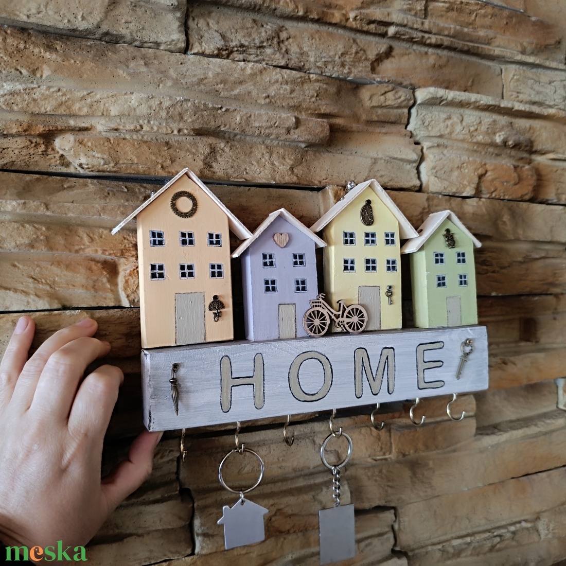 Pasztell Házikós HOME Kulcstartó � Vidám Faldekoráció - otthon & életmód - dekoráció - fali és függő dekoráció - fali kulcstartó - Meska.hu