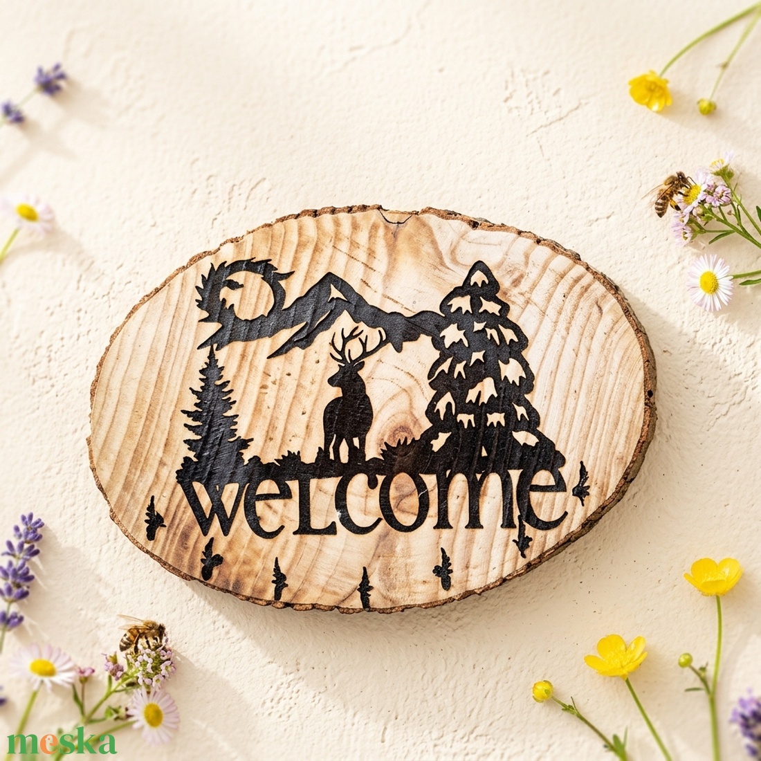 Szarvasos fa fali kulcstartó welcome felirattal  - otthon & életmód - dekoráció - fali és függő dekoráció - fali kulcstartó - Meska.hu