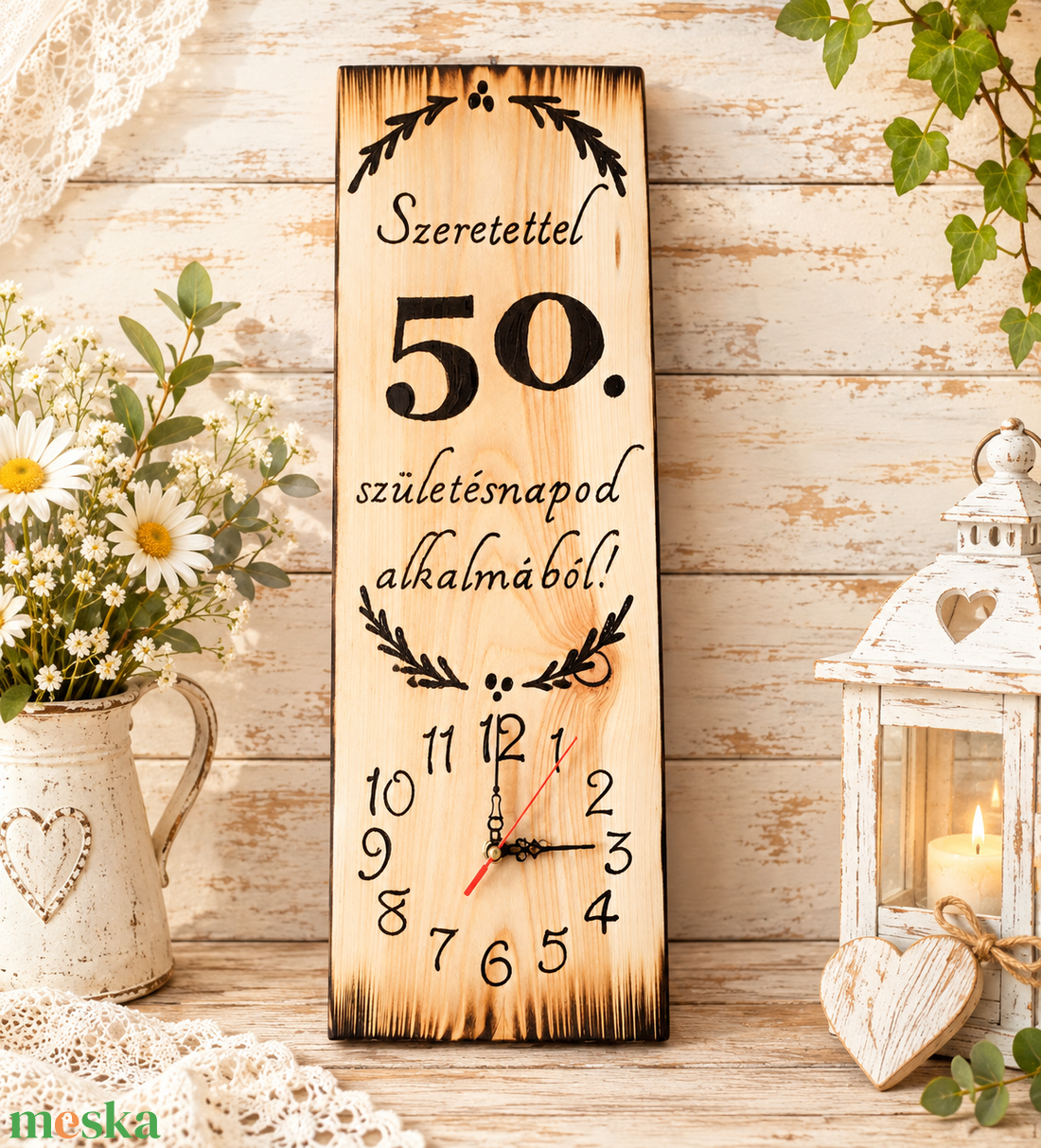 �� Egyedi fa falióra � 50. születésnapra, szeretettel - otthon & életmód - dekoráció - fali és függő dekoráció - falióra & óra - Meska.hu
