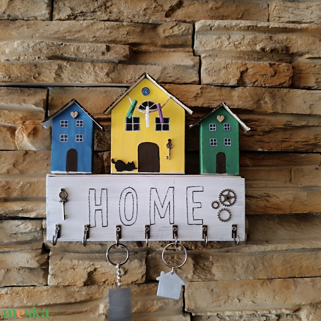 � Egyedi, kézzel készített HOME kulcstartó � Vidám házikók, otthonos hangulat - otthon & életmód - dekoráció - fali és függő dekoráció - fali kulcstartó - Meska.hu