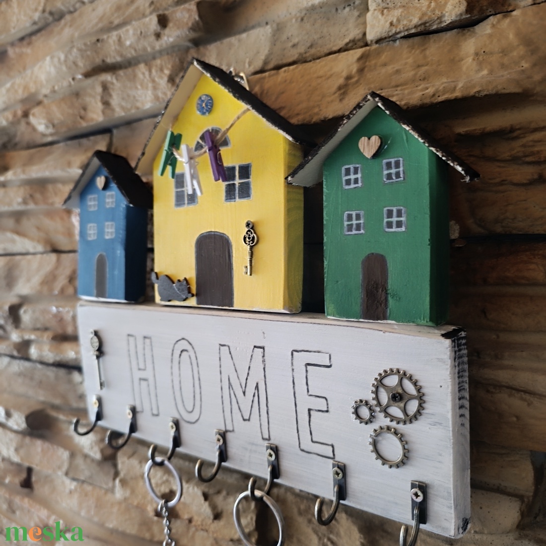 � Egyedi, kézzel készített HOME kulcstartó � Vidám házikók, otthonos hangulat - otthon & életmód - dekoráció - fali és függő dekoráció - fali kulcstartó - Meska.hu