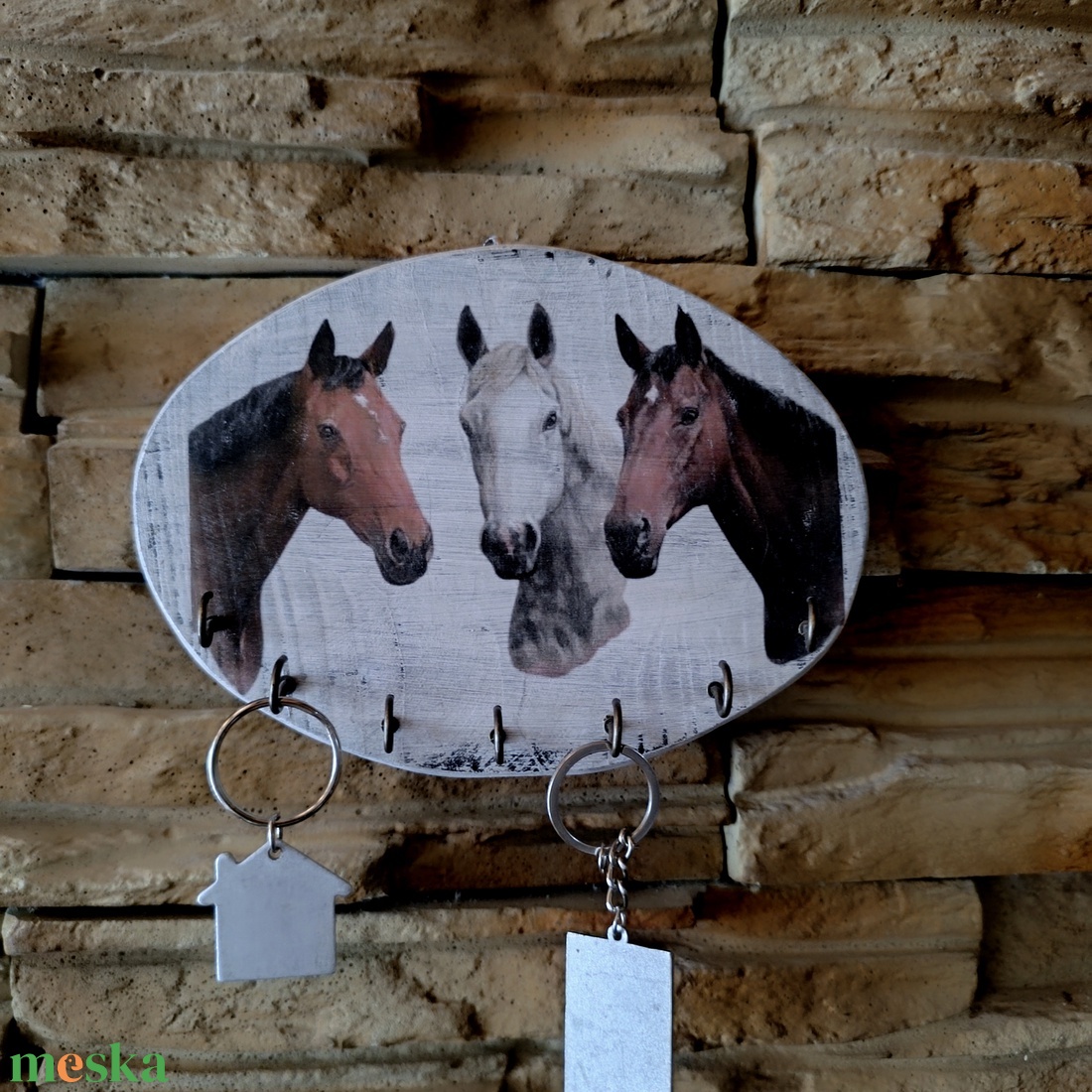 � Vintage lovas fa fali kulcstartó � 3 lóval, rusztikus dekoráció - otthon & életmód - dekoráció - fali és függő dekoráció - fali kulcstartó - Meska.hu