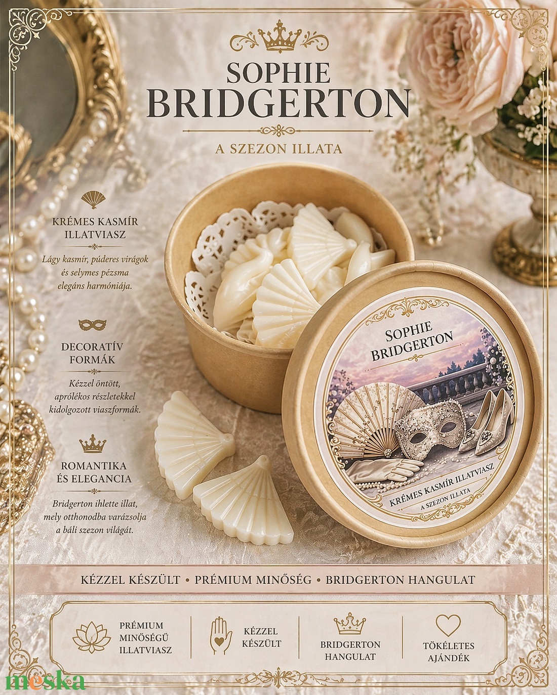 Sophie Bridgerton - Krémes Kasmír illatviasz 50g - otthon & életmód - gyertya, illat, aroma - illatviasz - Meska.hu
