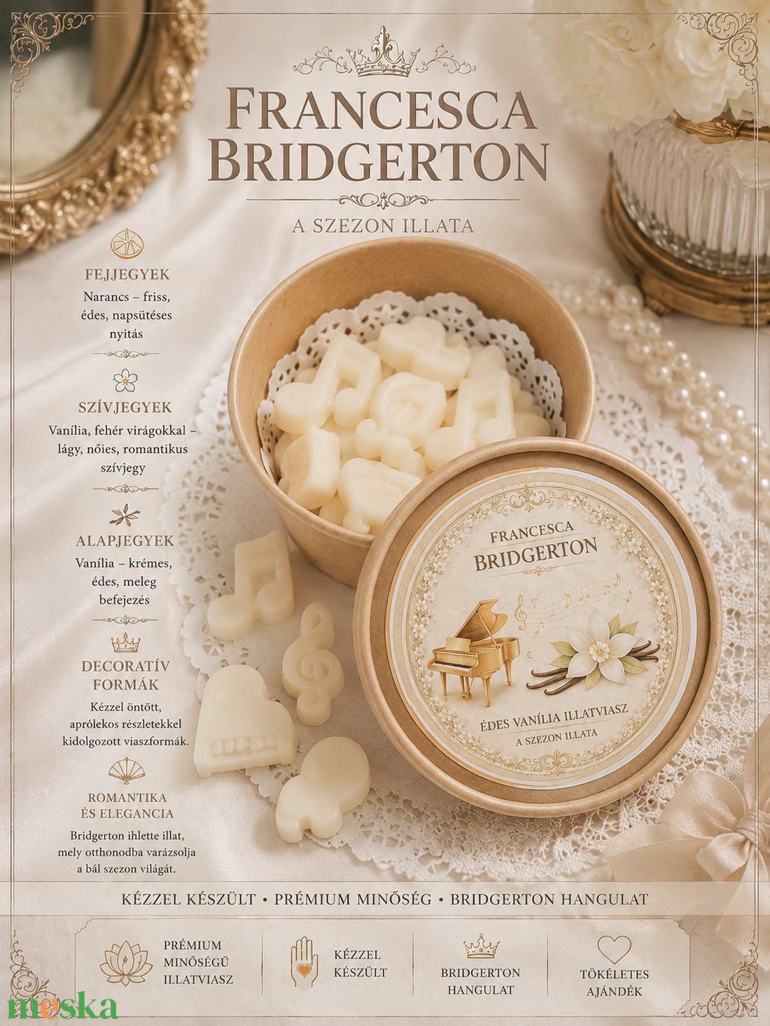 Francesca Bridgerton - Édes vanília illatviasz 50g - otthon & életmód - gyertya, illat, aroma - illatviasz - Meska.hu