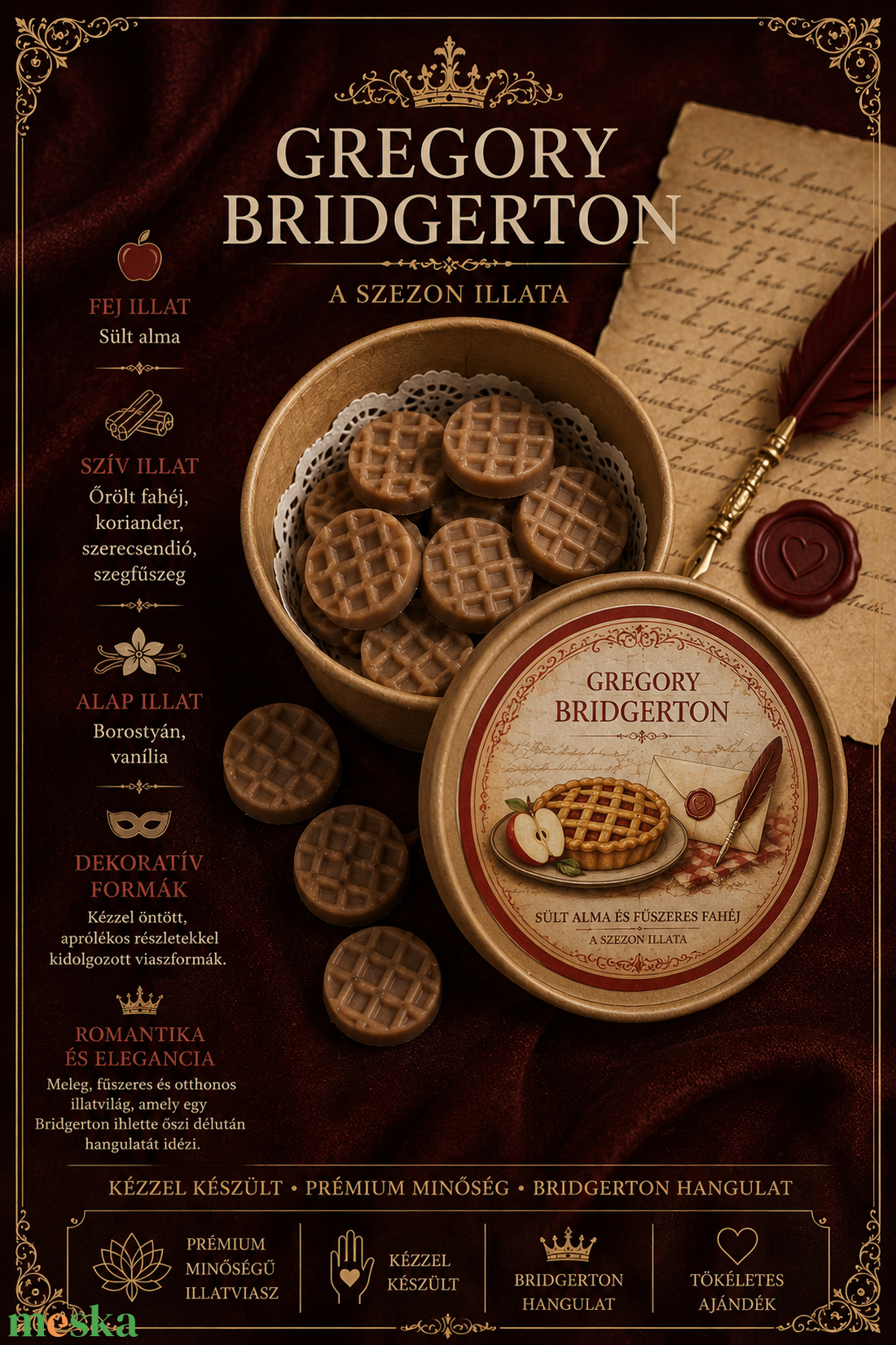 Gregory Bridgerton - Almás pite illatviasz 50g - otthon & életmód - gyertya, illat, aroma - illatviasz - Meska.hu